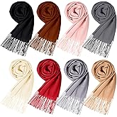 Suhine 8 Pcs Winter Scarves Bulk for Women Lightweight Blanket Scarf with Tassel Edge Pashmina Shawl for Women Men