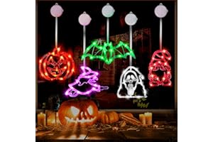 PREKULL Indoor Halloween Decorations - 5 Pack Battery Operated Lights with Suction Cup (Pumpkin, Ghost, Bat, Witch, Gnome), Slow Fade Mode & Timer for Spooky Decor