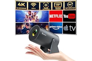 Aubor Mini Projector with Wifi and Bluetooth 1080P Support Smart Projector with Android TV 180° Rotatable Portable Outdoor Short Throw Projector Auto Keystone Home Theater for Phone/TV Stick/Laptop