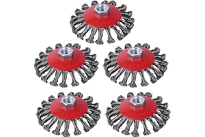 GIMYUAN 5PCS 4 Inch Twist Knotted Wire Wheel for 4 1/2 Angle Grinder, Wire Wheel Cup Brush Set with 5/8-11UNC Threaded Arbor