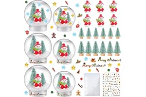 AWEYKA 6 Set Christmas Plastic Snow Globes Kit Includes 6 Clear Snow Globe, 12 Mini Xmas Trees, 6 Christmas Snowman Fillable Ornaments, 1 Xmas Sticker with Artificial Snow for DIY Crafts Home Winter Decor