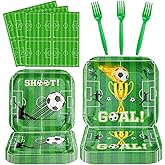 Inspireyee 160 Pack Soccer Party Supplies Sports Theme Birthday Decorations Soccer Party Plates，Napkins，forks Set Soccer Theme Set for Boys Sports Theme Birthday Decorations Serves 40 Guests