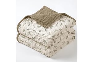 lulumoon Muslin Quilt Blanket, Crib Blanket for Baby and Toddler,47x47 Inches(Olive Tree)