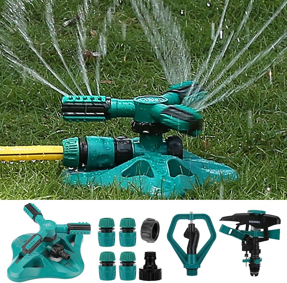 Garden Sprinkler 360° 3 Arm Rotating, 31-48 ft Reach
