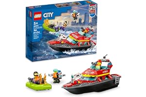 LEGO City Fire Rescue Boat 60373, Toy Floats on Water, with Jetpack, Dinghy and 3 Minifigures, Everyday Hero Toys for Kids, Boys and Girls Ages 5+, Multicolor