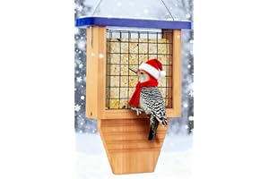 Gbekery Wooden Suet Bird Feeder for Outside Hanging, Woodpecker Suet Feeder with Tail Prop, Hanging Bird Feeder for Wild Birds, 1 Pack, Blue