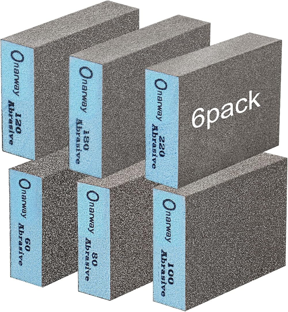 Onarway Sanding Blocks 6 Pack Wet Dry Dual-Use Sponges 60-220 Grit Wood Metal