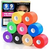 9 Rolls (108 Yards) Prewrap Athletic Tape, 9 Colors Sports Pre Wrap | 3rd Gen Pre Wrap for Hair Soccer, Underwrap Pre-Wrap Gymnastics Foam Prewrap for Headbands, Ankles, Wrists, Hands &amp; Knees
