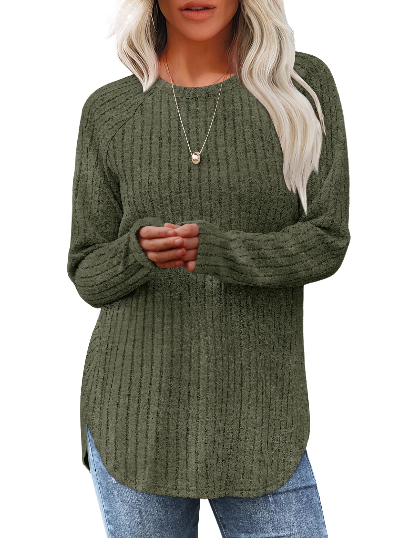 Saloogoe Womens Long Sleeve Tops Casual Pullover