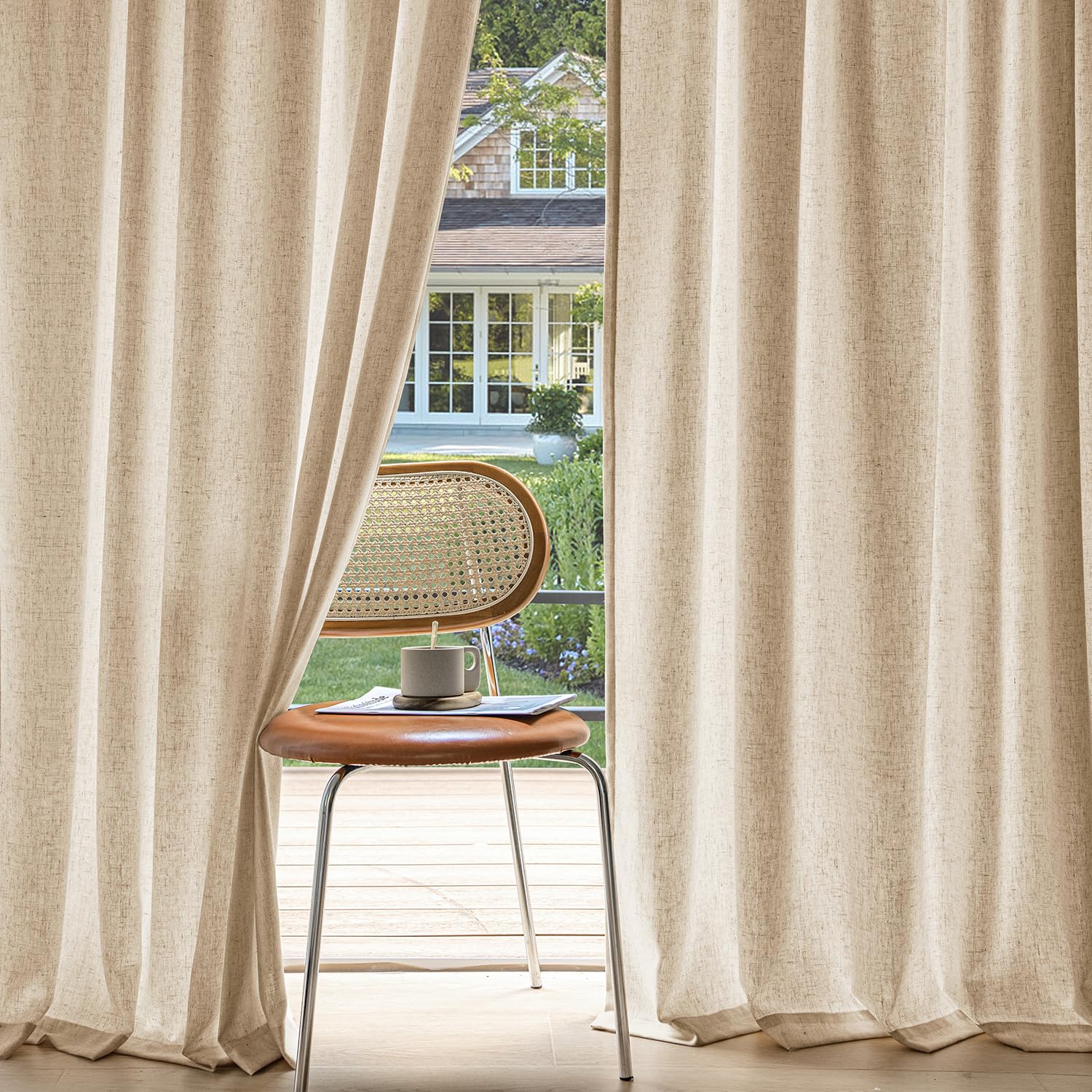 Photo 1 of MIULEE Non-See-Through Privacy Linen Curtains 2 Panels, Light Filtering Window Curtains Farnhouse Textured Back Tab Semi Sheer Drapes for Bedroom Living Room, 52 x 72 Inches Long, Light Brown