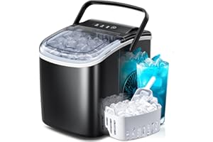 CRZOE Countertop Ice Maker Machine, Portable, with Handle, 27lbs/24Hrs, 6Mins/9 Pcs ice Cubes, Countertop, Self-Cleaning with Ice Basket/Scoop, for Home/Kitchen/Office(Black)