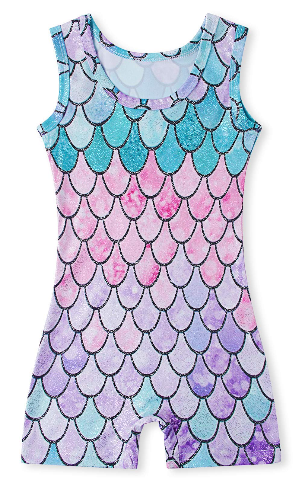 Toddler Girls Sparkly Leotards Green Pink Purple Mermaid Fish Scale 3t 4t Sleeveless Dancewear Clothes with Shorts Style Gymnastics Unitard Biketard for Kindergarten School