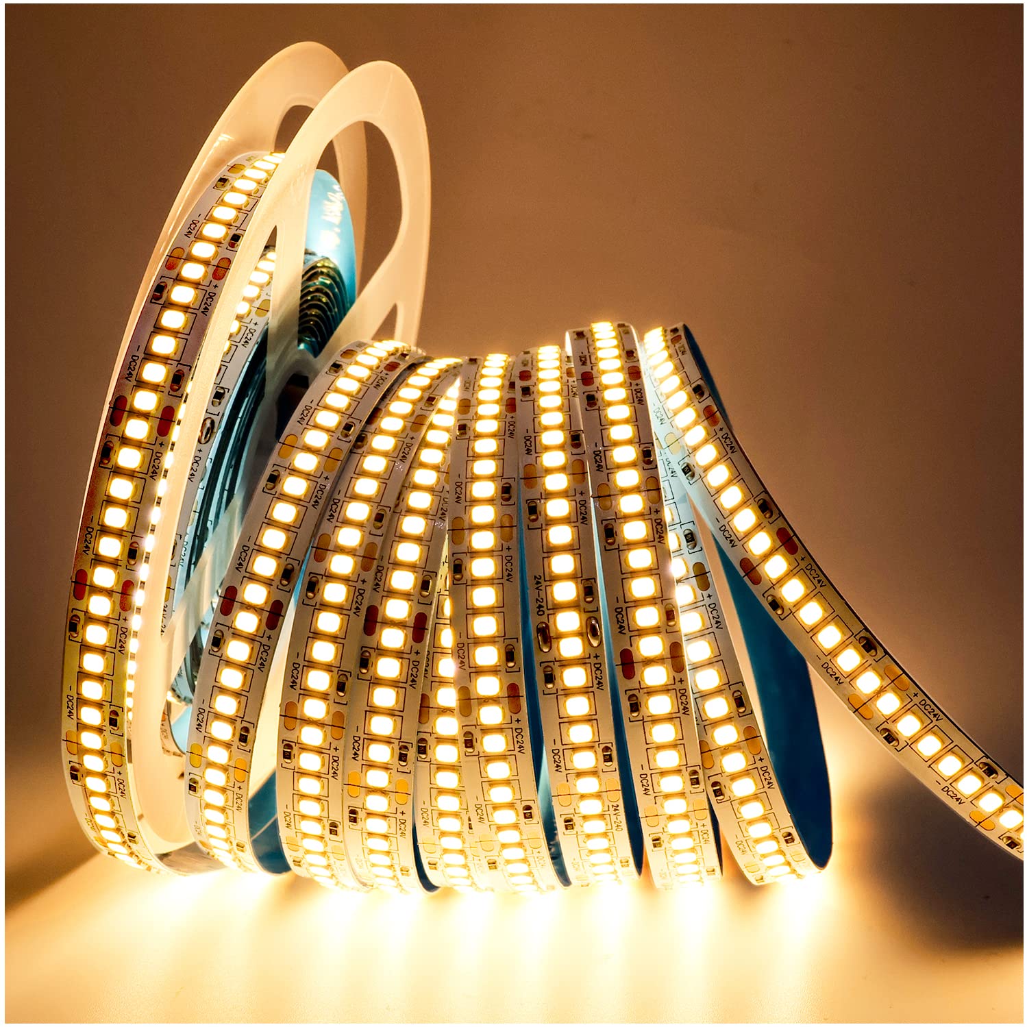 Tesfish 24V Strip Lights, Warm White 3000K 5M Light Strip 2835 IP20 240 LEDs/M, Total 1200 LEDs Super Bright Rope Lights for Bedroom, Kitchen, Advertising Decoration
