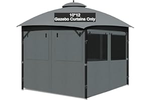 BSTGE Gazebo Privacy Curtain 10'x12', Replacement Curtains with Mosquito Net Windows, 4-Panels Side Wall, Zippers, Waterproof Outdoor Curtains for Patio, Canopy, Garden and Backyard, Gray (Curtain Only)
