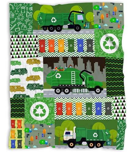 TRIKPTEY Garbage Trucks Blanket For Boys – Soft, Cozy Throw Blanket With Fun Truck Design For Kids' Bedroom Or Playroom