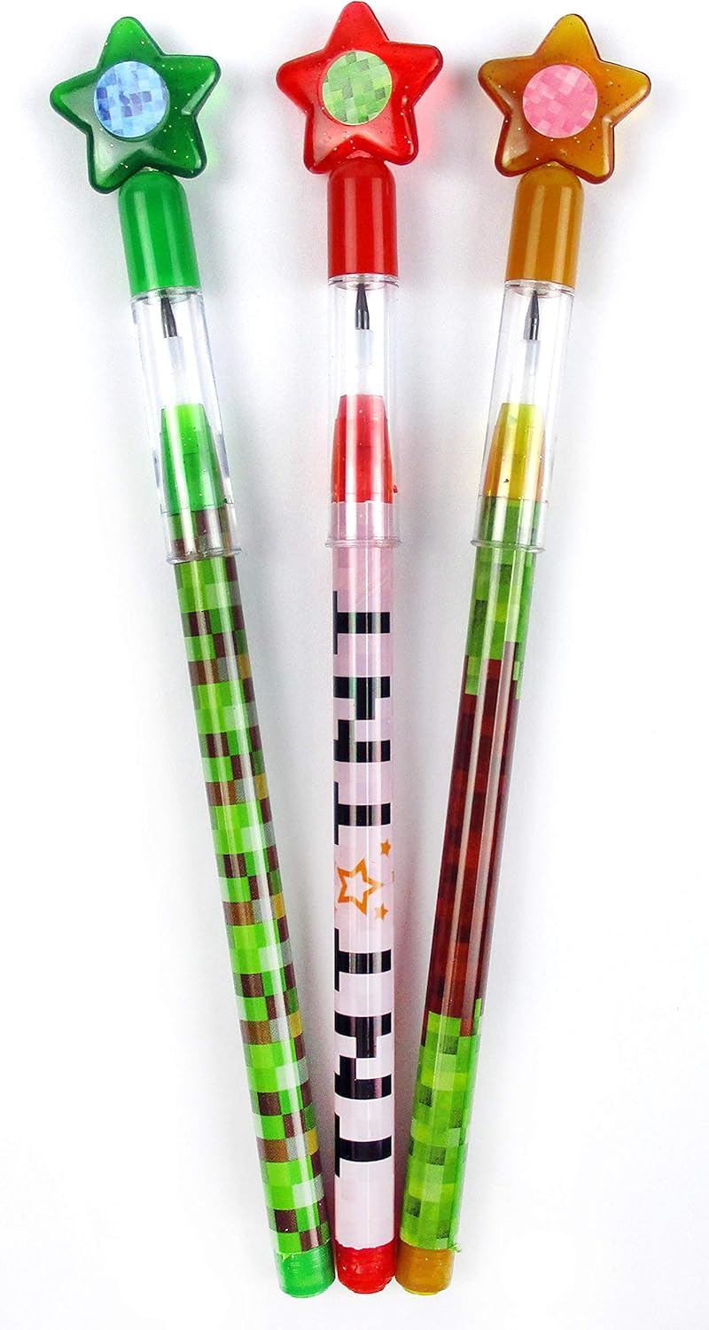 24 Pcs Pixel Miner Themed Multi Point Pencils Party Favor Mine Pixel Craft Classroom Rewards Prizes Goody Bag Treat Bag Stuffers: Office Products