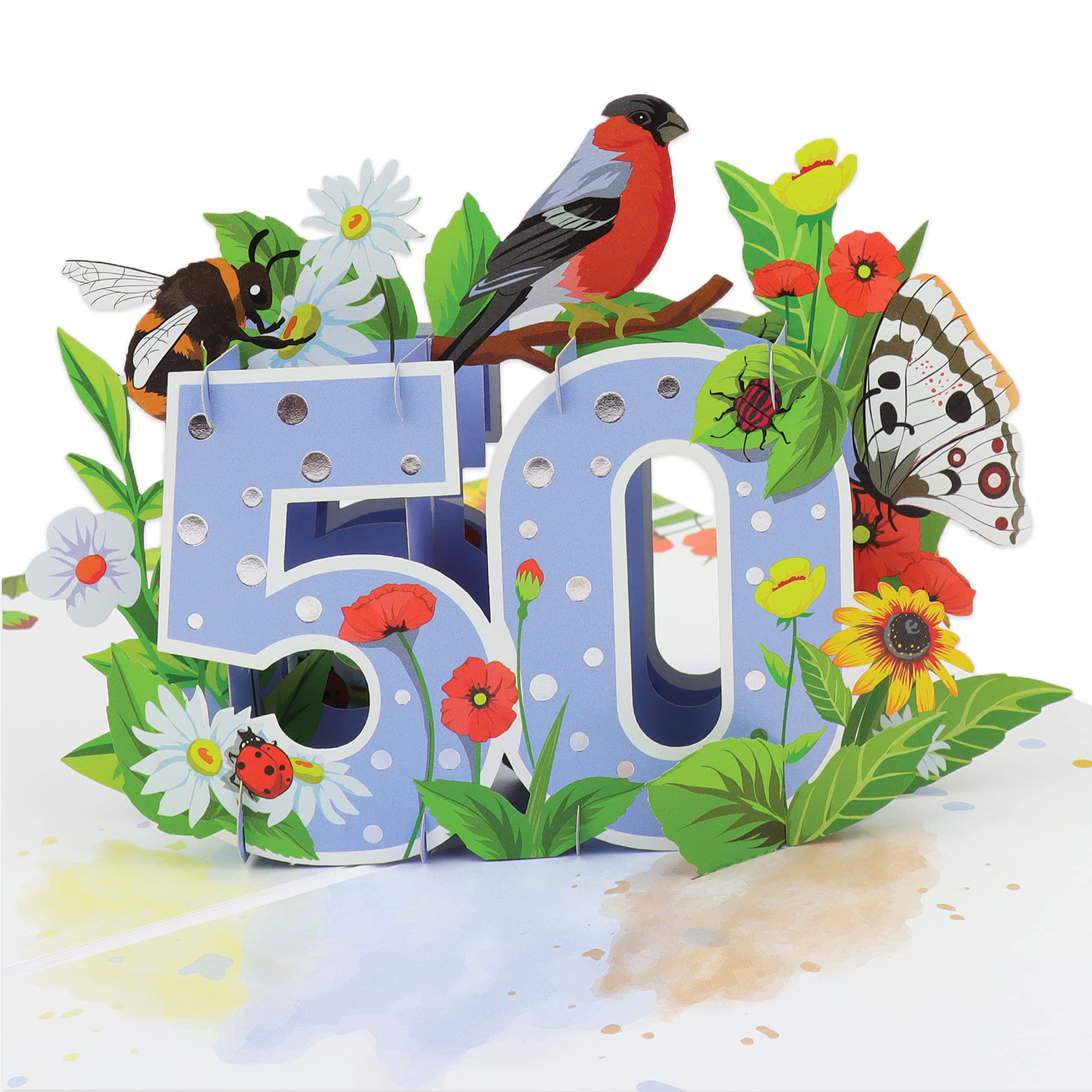 Cardology - 50th Birthday Pop Up Card - Floral 50th Birthday Card For Women