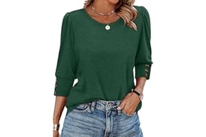OFEEFAN Womens Tops 3/4 Sleeve with Buttons Dressy Casual Blouses Summer Outfits Beach Vacation Plus Size Spring Clothes