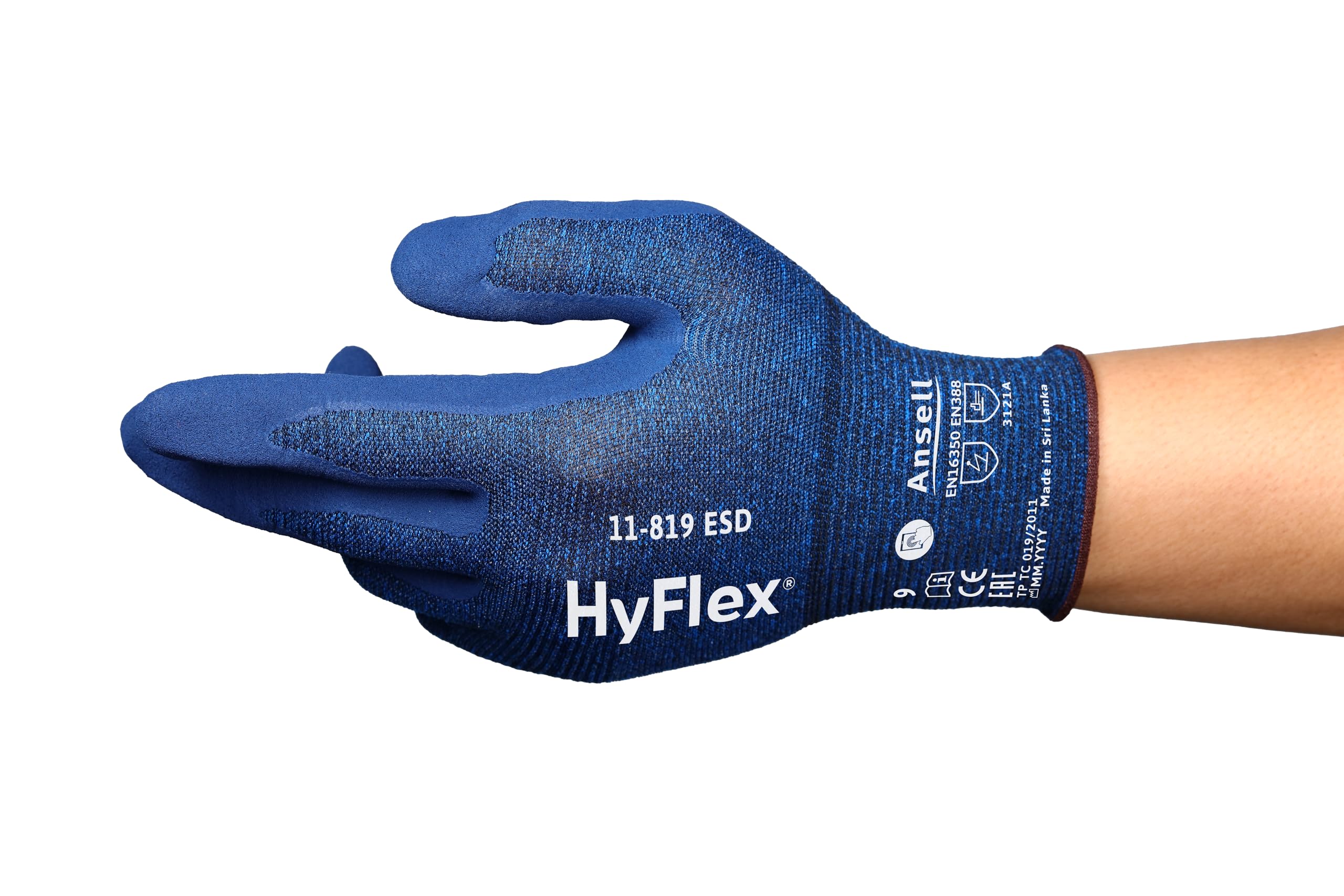 Ansell HyFlex 11-819 Ultrathin Work Gloves, Abrasion Resistant Nitrile Coating, Electrostatic Discharge Protection, Antistatic, Touchscreen Compatible, Industrial Safety, Blue, Size M (1 Pair) — image 1