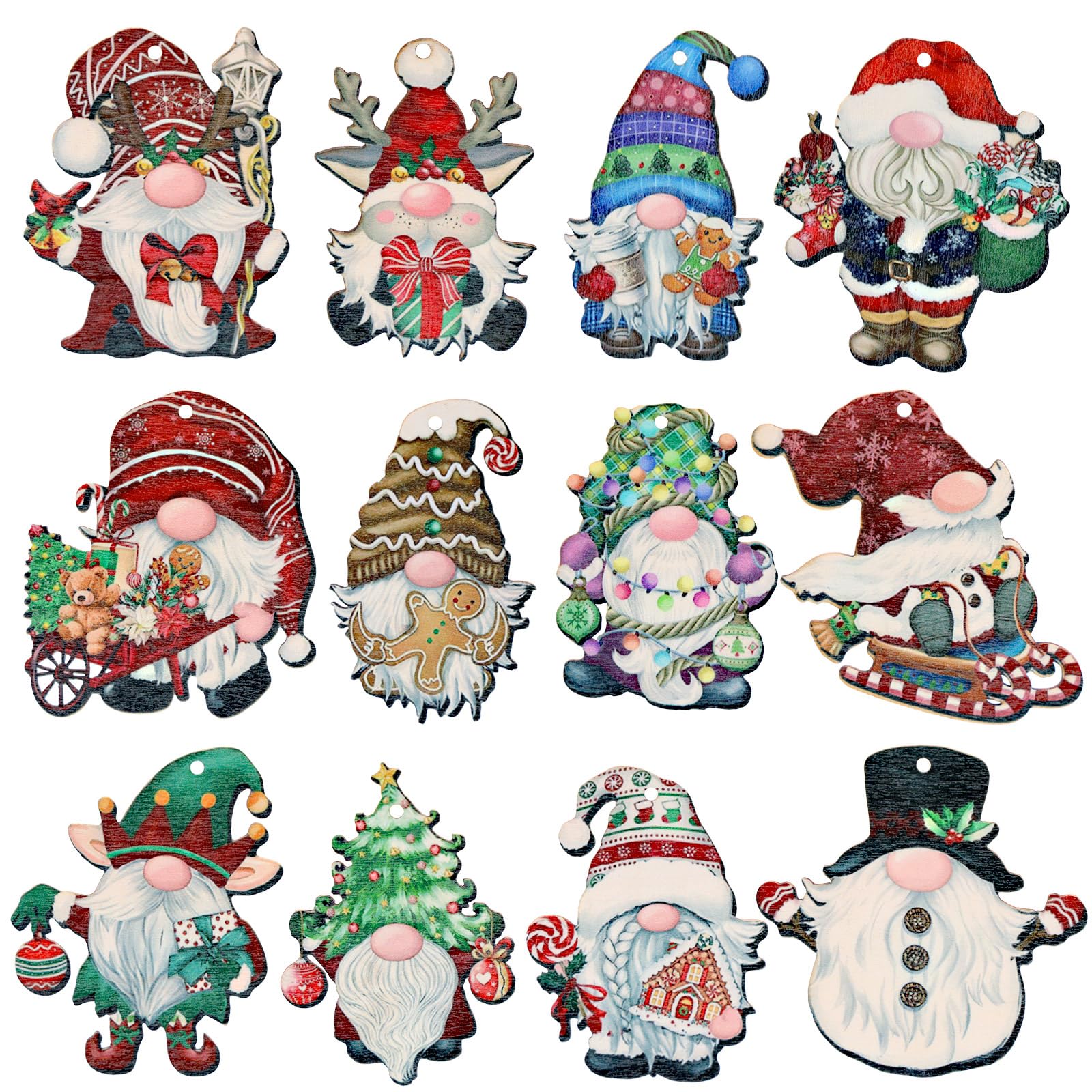 GWHOLE 24 PCS Wooden Christmas Tree Decorations Xmas Traditional Christmas Decorations Wooden Gnome Elf Mini Santa Doll Craft for DIY Crafts Gift Tags Christmas Holiday Decorate
