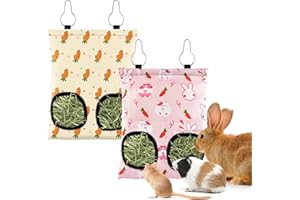 Bissap 2PCS Rabbit Hay Feeder Bag, 2 Holes Hanging Hay Feeder Guinea Pig Hay Bag for Rabbits Bunny Chinchillas Hamsters Rats 