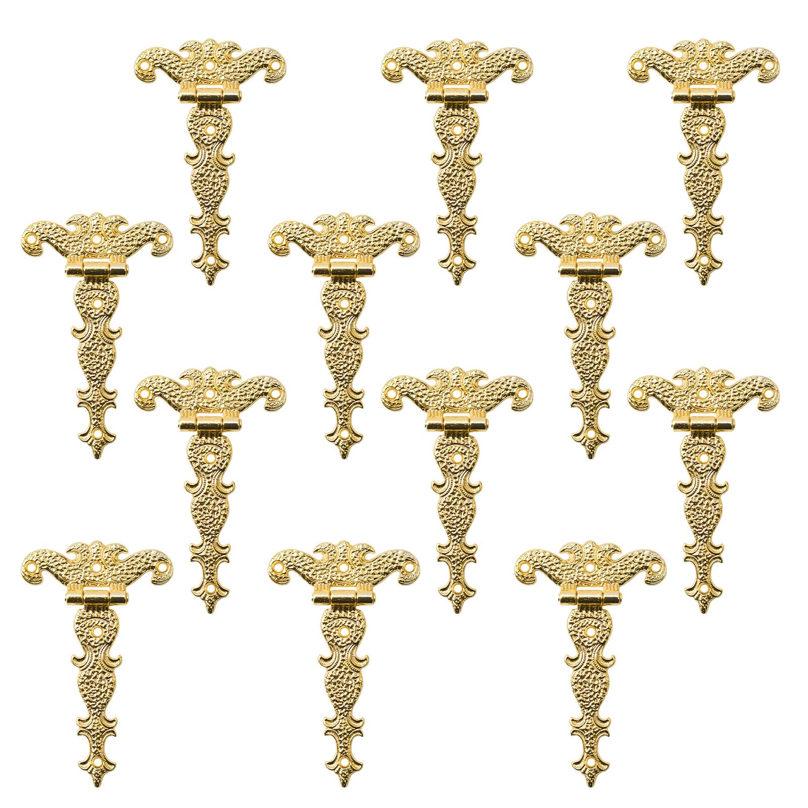 INCREWAY Antique Cabinet Hinges - 12Pcs Zinc Alloy Decorative Retro Carved T-Strap Hinges for Doors & Cupboards, Gold