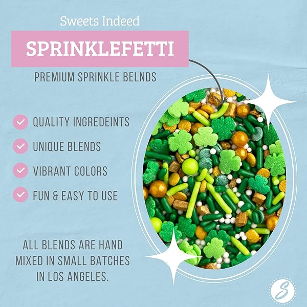 SWEETS INDEED ST PATRICKS DAY SPRINKLES – GREEN AND GOLD SHAMROCK CLOVER SPRINKLES FOR BAKING, CAKE DECORATING, CUPCAKES, COOKIES & DESSERTS – FESTIVE IRISH HOLIDAY SUGAR DECORATIONS – 4 OUNCES