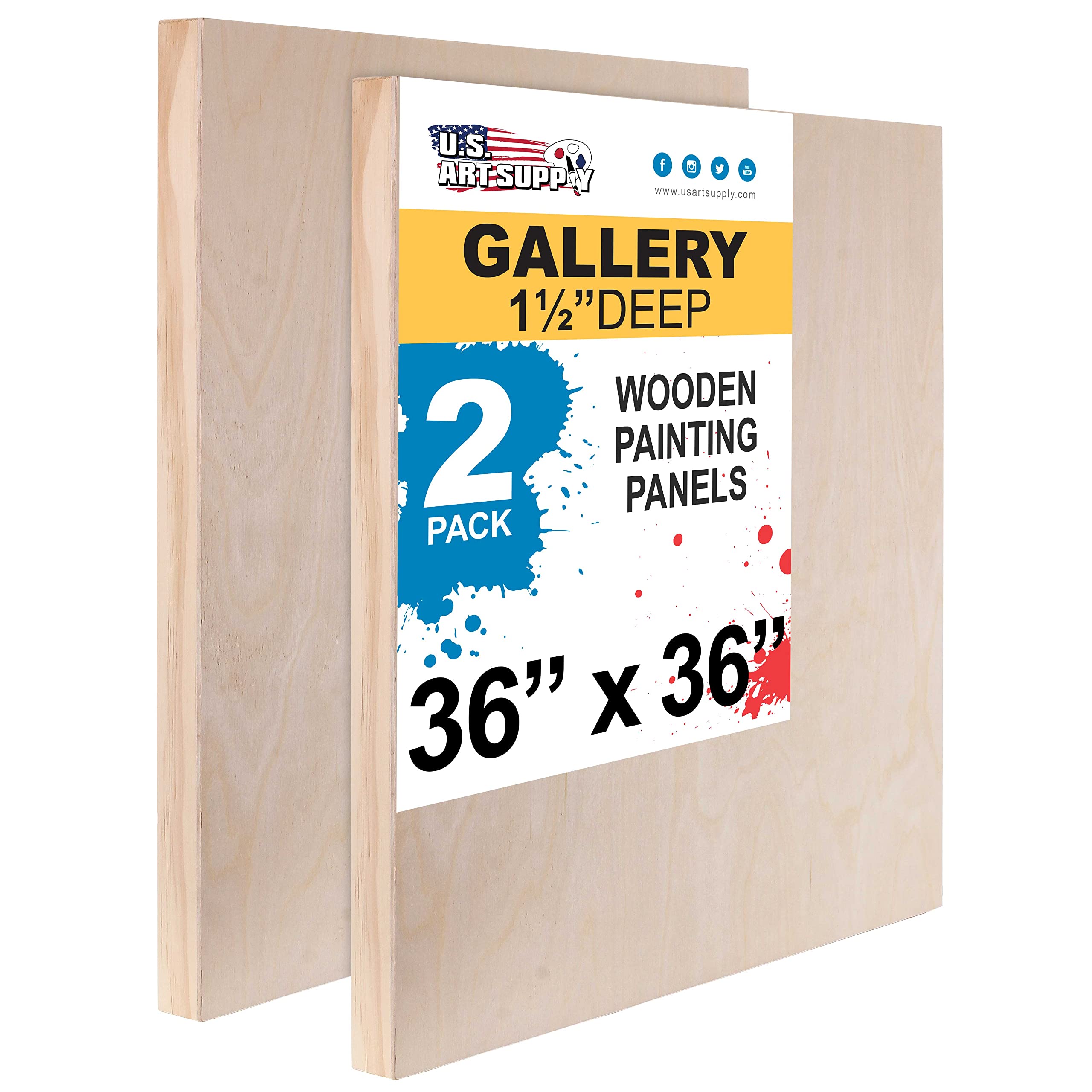Photo 1 of ******BRAND NEW ITEM******** U.S. Art Supply Unfinished Cradled Wood Panels for Painting, 2 Pack of 36x36 inch - Gallery Birch Wooden Canvas Boards 1-1/2" Deep - Mixed-Media Craft, Acrylic, Oil, Encaustic, Paint Pouring