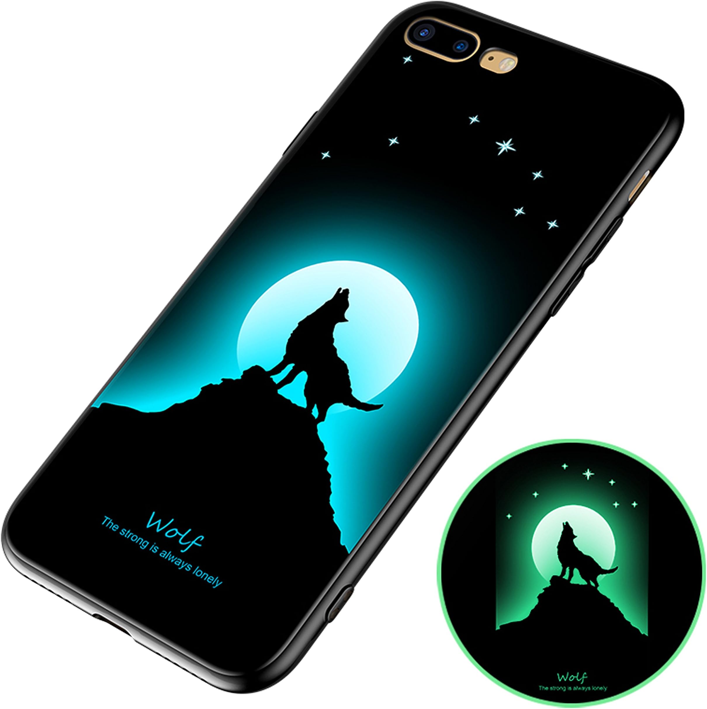 iPhone 8 Plus Case,iPhone 7 Plus Case FIRMERST Luminous Glow in The Dark Soft Shell Slim Case Black Wolf