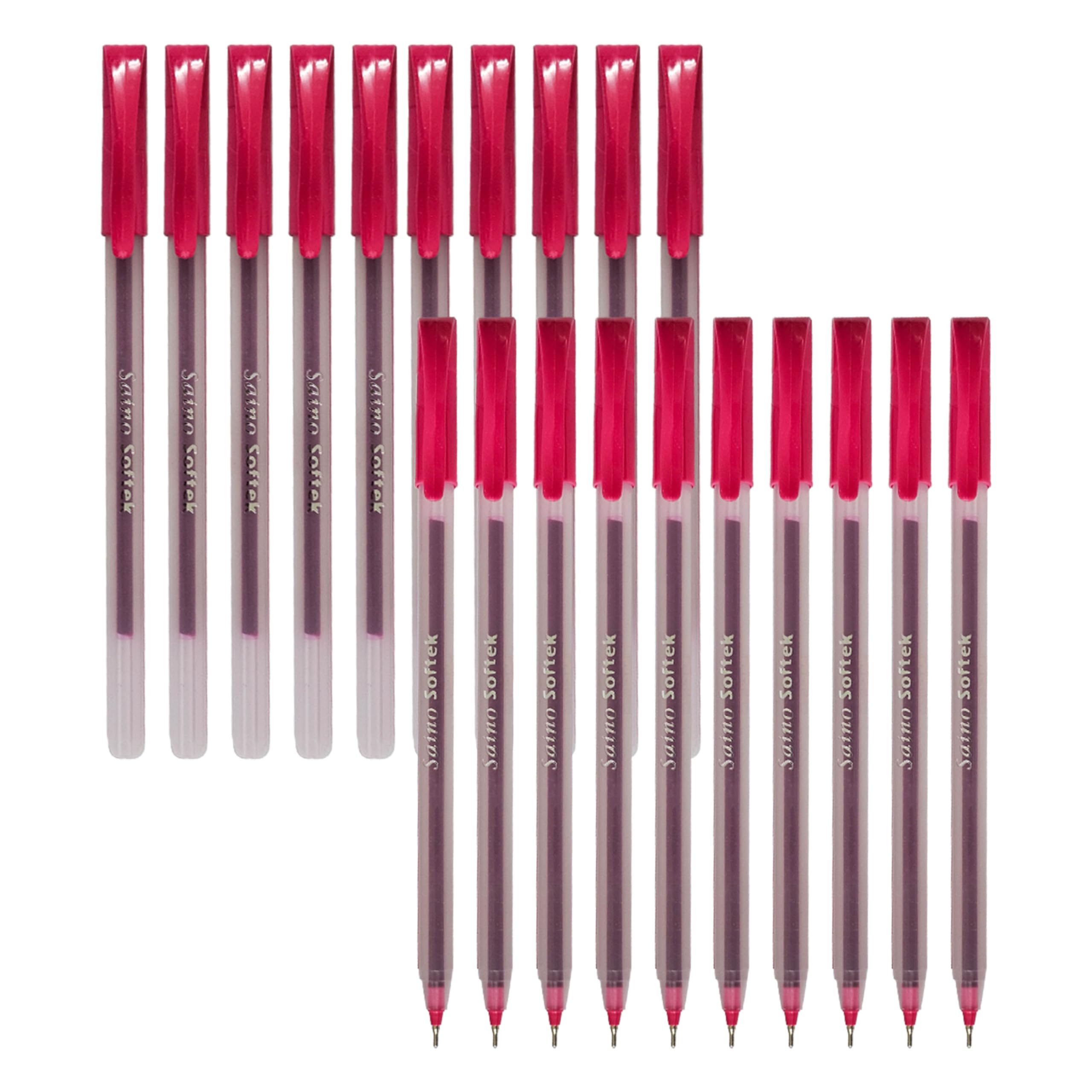 SAINO Softek Ballpoint Pens, PINK, Fine Point (0.7mm), Pack of 20, Fine Writing Ball Pens, Comfort Grip, Perfect for School Office Home Business Use