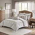 Madison Park Signature Cozy Comforter Set - All Season Bedding Combo Filled Insert and Removable Duvet Cover, Shams, Decorative Pillows, Damask Natural Queen(92"x96") 9 Piece