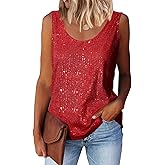MLEBR Womens Summer Fashion Sequin Tops Scoop Neck Sequin Sparkle Shimmer Sleeveless Tanks Tops Blouses