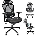 Mesh Office Chair,Ergonomic Office Chairs with Wheels,Adjustable Lumbar Support,Armrest,Headrest-Tilt High Back Desk Chair with Mute Wheel for Office, Home, Gaming