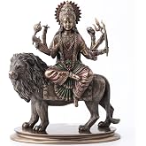 Veronese Design 10 3/8 Inch Divine Mother Durga Riding Lion Hindu Goddess Resin Statue Bronze Finish