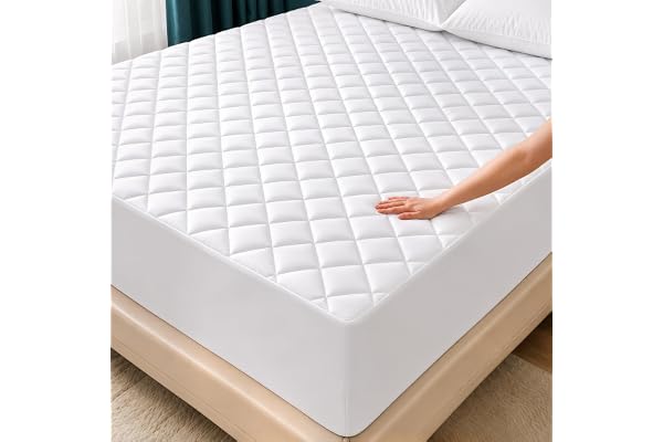 Utopia Bedding Quilted Fitted Mattress Pad, Queen Size, Elastic Fitted Mattress Topper Protector and Cover Stretches up to 16