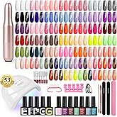 PHOENIXY 53 Pcs Gel Nail Polish Kit with U V Light Nail Drill, 35 Colors Gel Nail Kit Pink 5Pcs Glossy Matte Glitter Gold Silver Top Base Coat for DIY Home Manicure Gift Sets for Women
