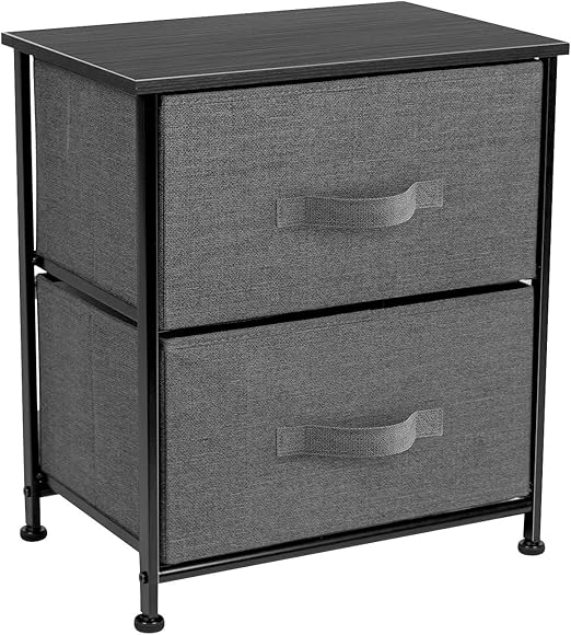 Amazon Com Sorbus Nightstand With 2 Drawers Bedside Furniture Night Stand End Table Dresser For Home Bedroom Accessories Office College Dorm Steel Frame Wood Top Easy Pull Fabric Bins Black Charcoal Kitchen