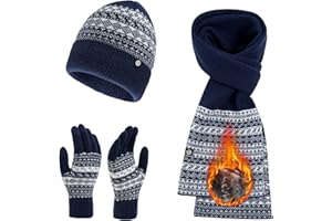 MA COWCF Womens Winter Beanie Hat Scarf Gloves Set, Touchscreen Gloves Long Scarf Thick Warm Knit Skull Caps Winter Gift for Women Men