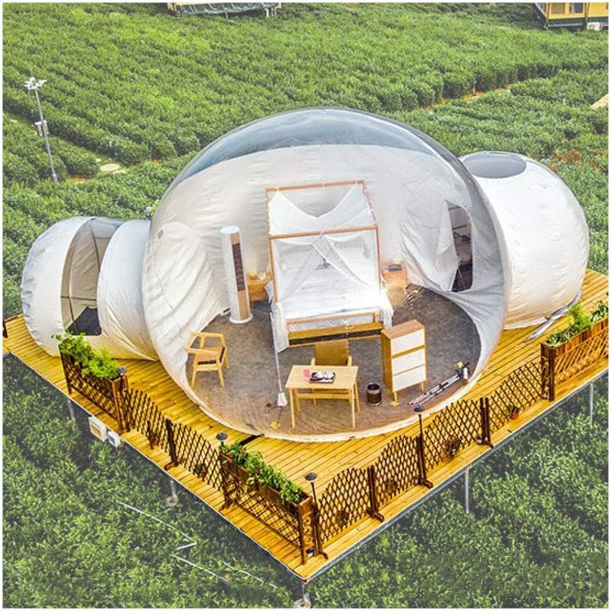 Family Camping Backyard Tent, Garden Igloo 360 Dome, Dual Tunnel Outdoor Luxurious Transparent Inflatable Bubble Tent