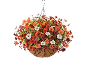 HOMMYEA Artificial Flowers Hanging Baskets, Multicolor 12 Bundles Faux Flower Outdoor Hanging Basket Spring Summer Decoration, Fake Flowers Plants for Porch Patio Balcony Home Yard Decor(Mixd 3)