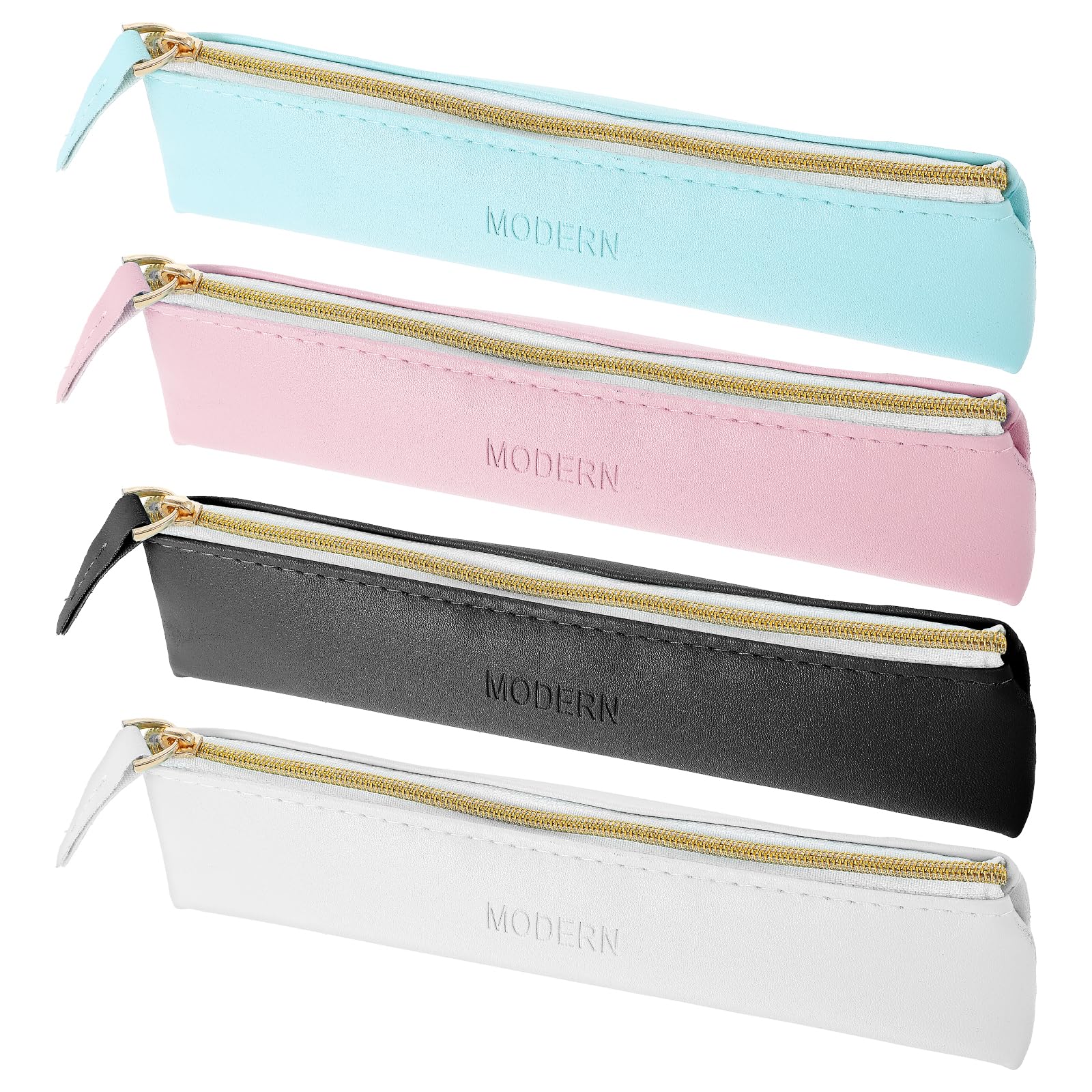 Loruola 4pcs Leather Pen Case,Small Pencil Case Slim,Leather Pen Pouch with Metallic Zipper,Portable Slim Pencil Pouch for Student Office College,Mini Cosmetic Zipper Bag,4 Colors