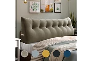 WOWMAX 100% Cotton Velvet Headboard Pillow – King Size Wedge Back Support Reading Bolster for Bed & Daybed, Handmade Firm Support Cushion with Removable Cover, Soft Luxury Bed Rest Pillow, Beige Gray