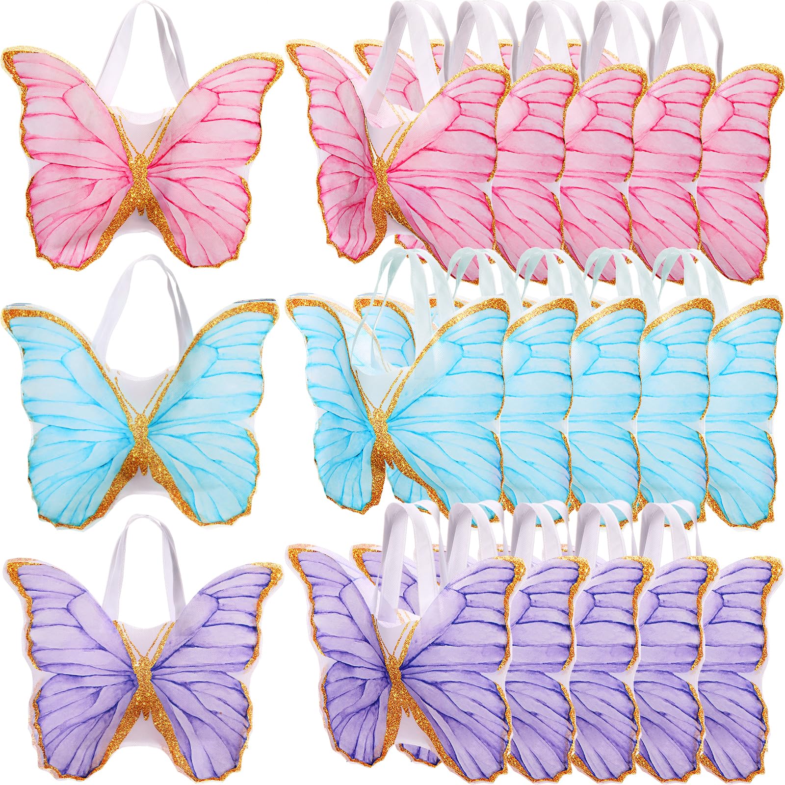 Photo 1 of Silkfly 24 Pcs Butterfly Party Favor Tote Bag Non-woven Reusable Party Gift Bag with Handle for Baby Shower Birthday Spring(Classic)