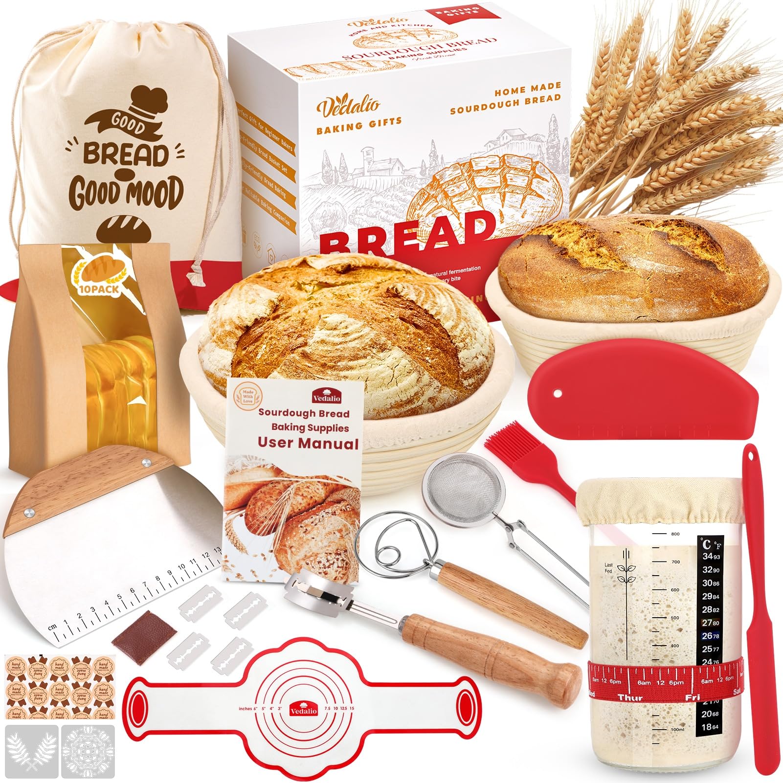 Photo 1 of Sourdough Starter Kit, Sourdough Bread Baking Supplies, Sourdough Kit Home and Kitchen, Sourdough Starter Jar, Sourdough Jar, Bread Proofing Basket, Sourdough Bread Basket, Sour Dough Kit Tools