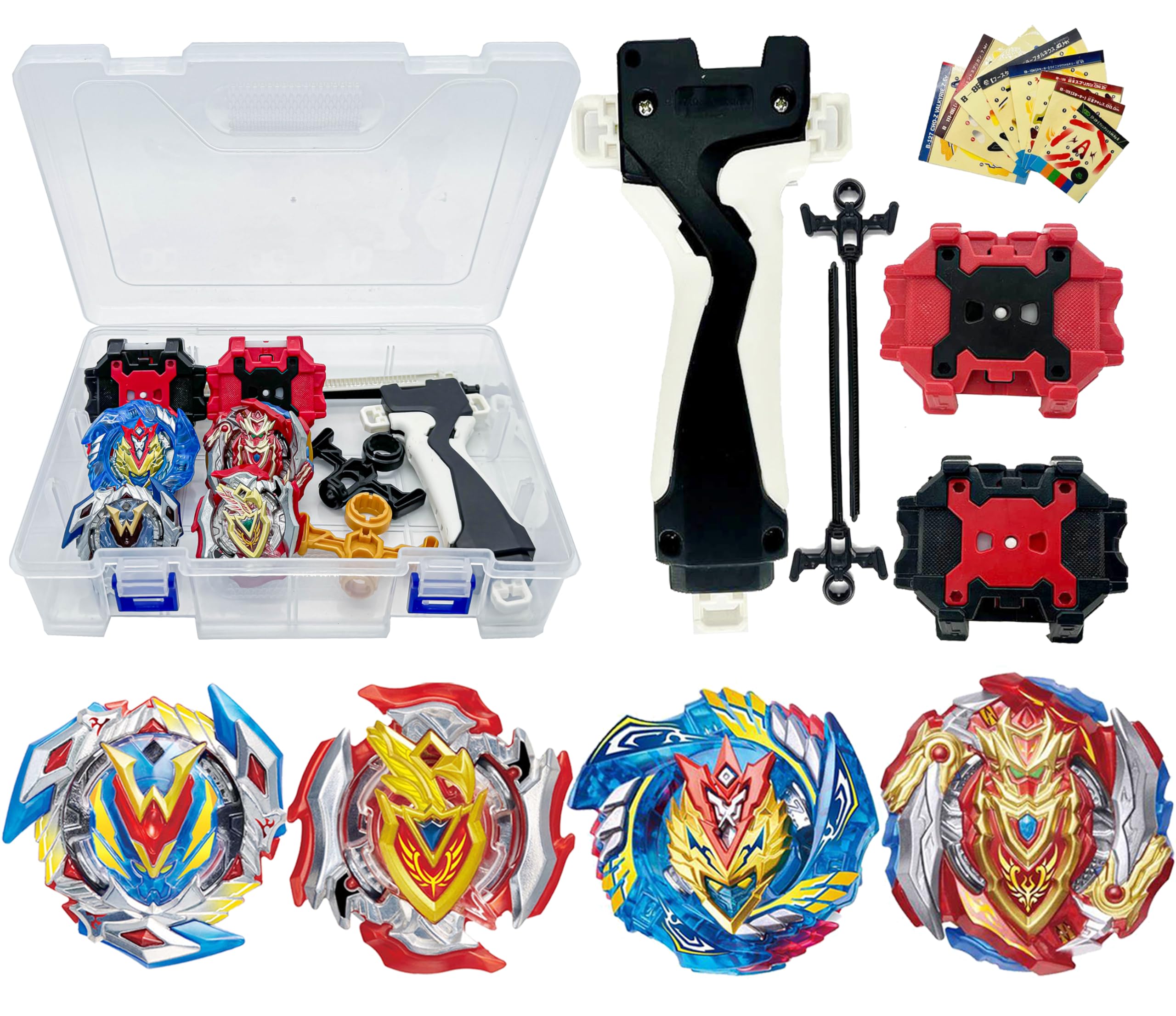 Gytobytle Valkyrie&Achilles 4in1 Bey Spinning Tops with Box Metal Fusion Blade Battling Battle Gyros Set, with Launcher Handle