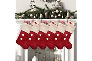 ElegantPark Christmas Stockings 6 Pack Burlap Christmas Stockings for Family Kids Large Xmas Rustic Red Stockings Christmas Decoration for Holiday Party Fireplace Home, 18" Christmas Stocking