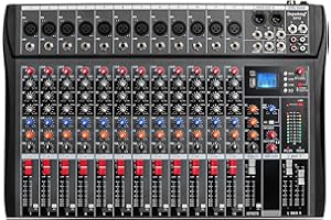 DEPUSHENG Depensheng DX12 DJ Sound Controller Interface w/USB Drive for Computer Recording 12-Channel Studio Audio Mixer - XLR Microphone Jack, 48V Power, RCA Input/Output for Professional and Beginners