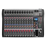 Depensheng DX12 DJ Sound Controller Interface w/USB Drive for Computer Recording 12-Channel Studio Audio Mixer - XLR Microphone Jack, 48V Power, RCA Input/Output for Professional and Beginners