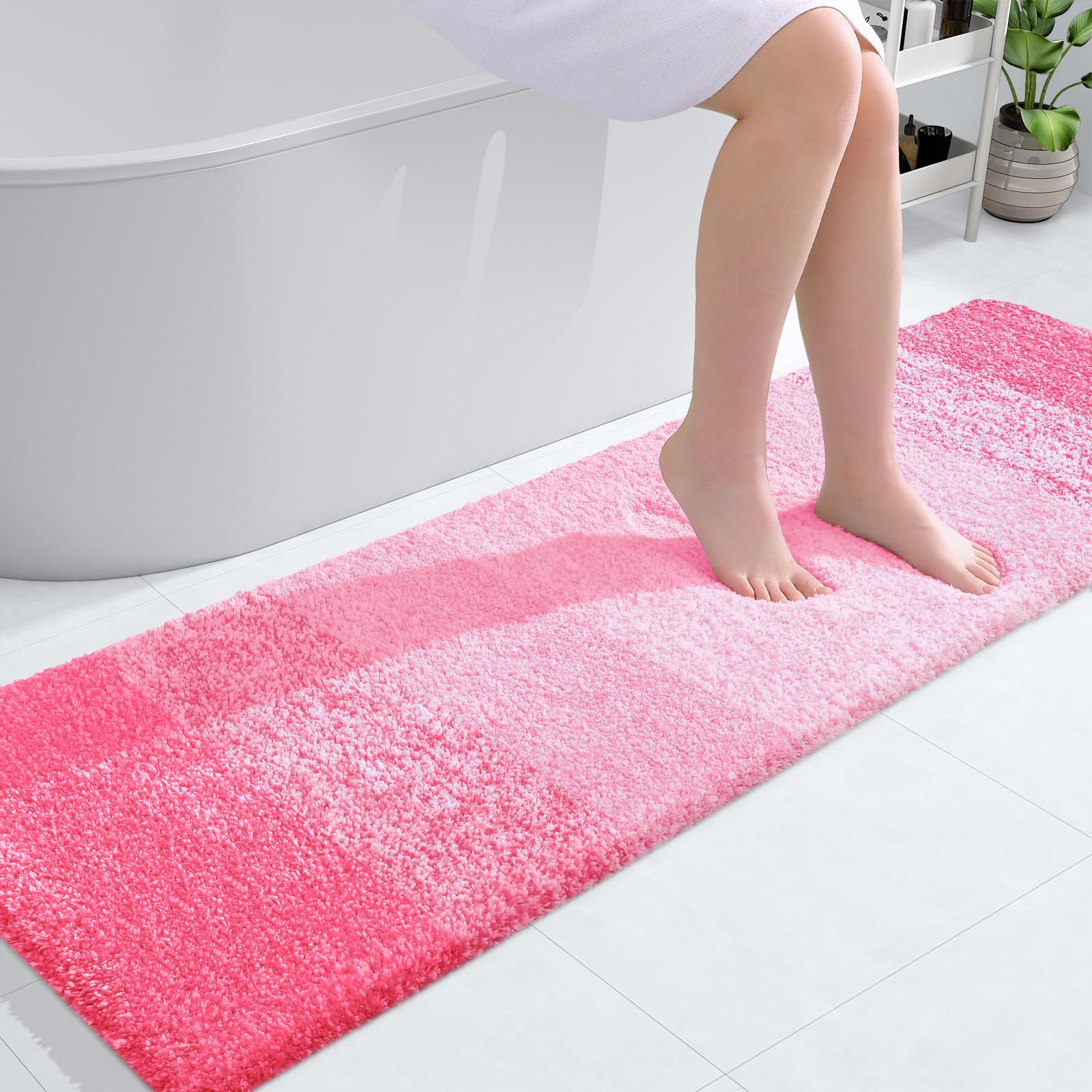 Photo 1 of OLANLY Bathroom Runner Rugs 59x17, Extra Soft Absorbent Microfiber Bath Rugs, Rubber Backing, Quick Dry, Machine Washable Bath Mats for Bathroom Floor, Tub and Shower, Home Decor Accessories, Pink