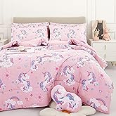 Mooreeke Kids Twin Comforter Sets for Girls 6 Pieces Pink Unicorn Bedding Set for Teens Soft Microfiber Kids Bed in A Bag with Comforter, Sheet Set, Shams and Decorative Toy Pillow All Season